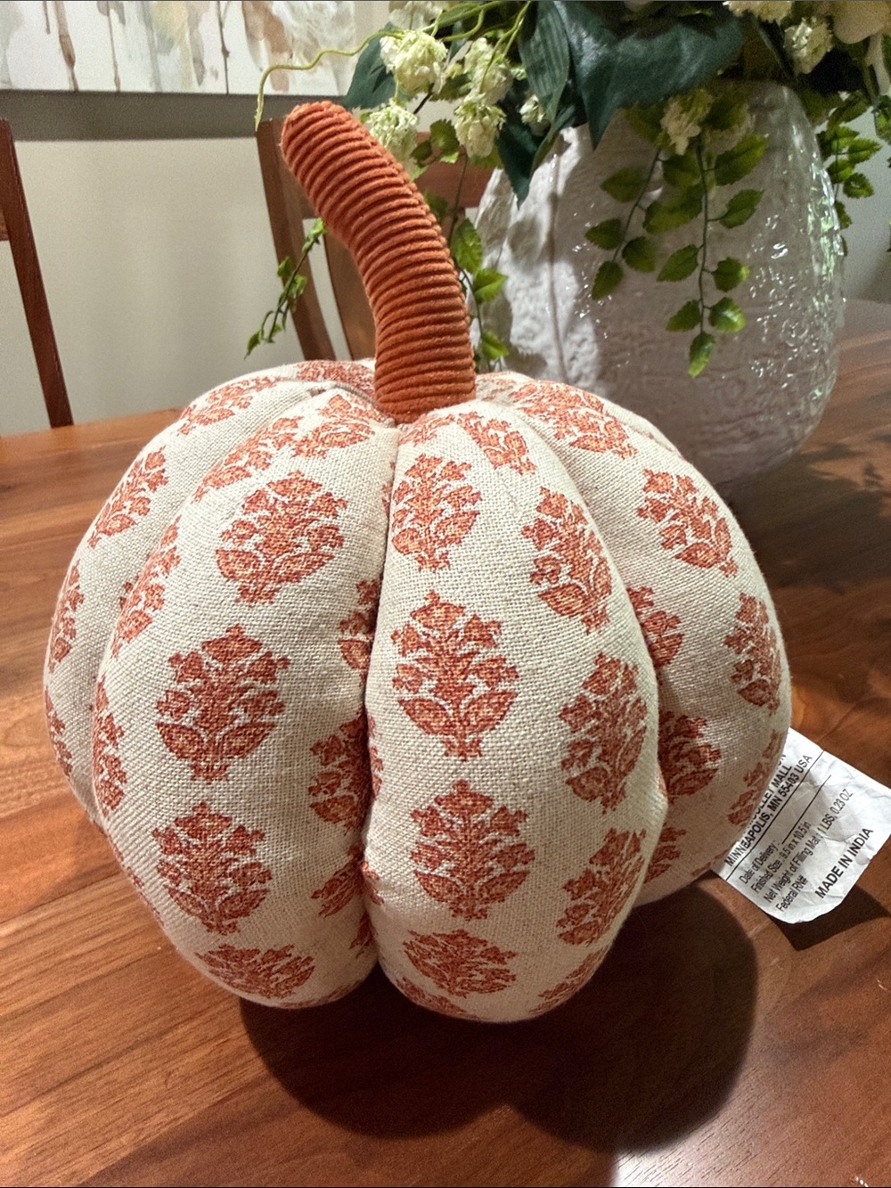 Threshold Orange Patterned Fabric Pumpkin Accent Pillow Medium Sized